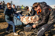 Ukrainian family at the Medyka border crossing for Poland 
