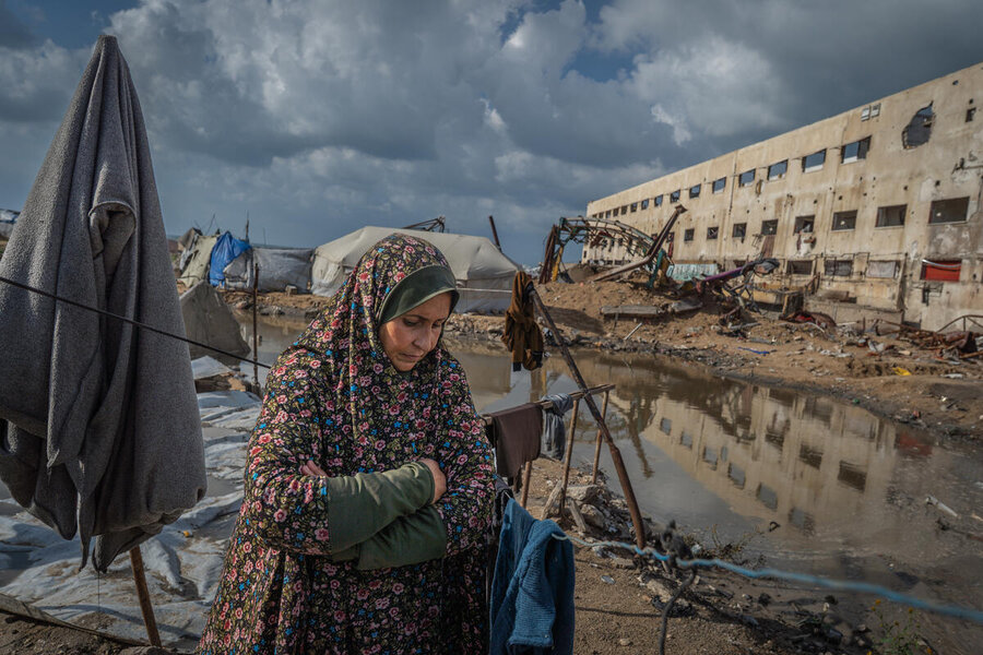 Najat's tend flooded after a sewage system nearby overflowed after rains in mid-November