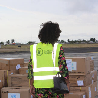 WFP staff receiving the flight that brought the medicines when the borders were closed. Photo:WFP/Jorcilina Correia